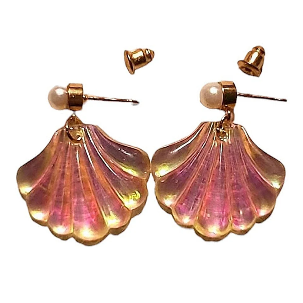 $3 ADD ON Bohemian Pearl Seashell Earring Gold Pink Glitter Shiny Beachy Boho